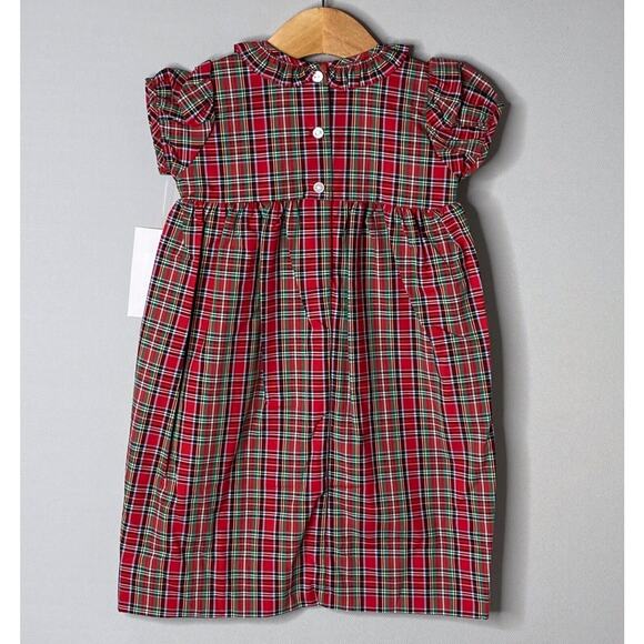 NWT Le' Za Me Red Plaid Short Sleeve Ruffle Neck Dress w/Bow Girls 24 Mo - Picture 3 of 4